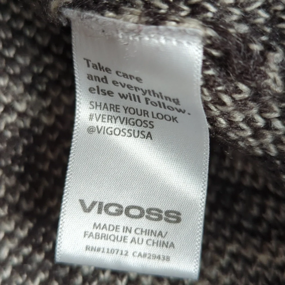 VIGOSS Women's Black & White Houndstooth Cropped Crewneck Boxy Sweater‎ Size S